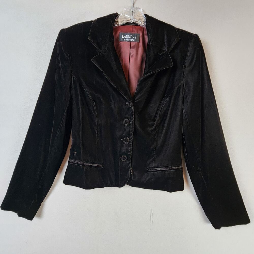 Laundry by Shelli Segal Velvet Blazer Women Size 10 Rayon Burgundy Lined
